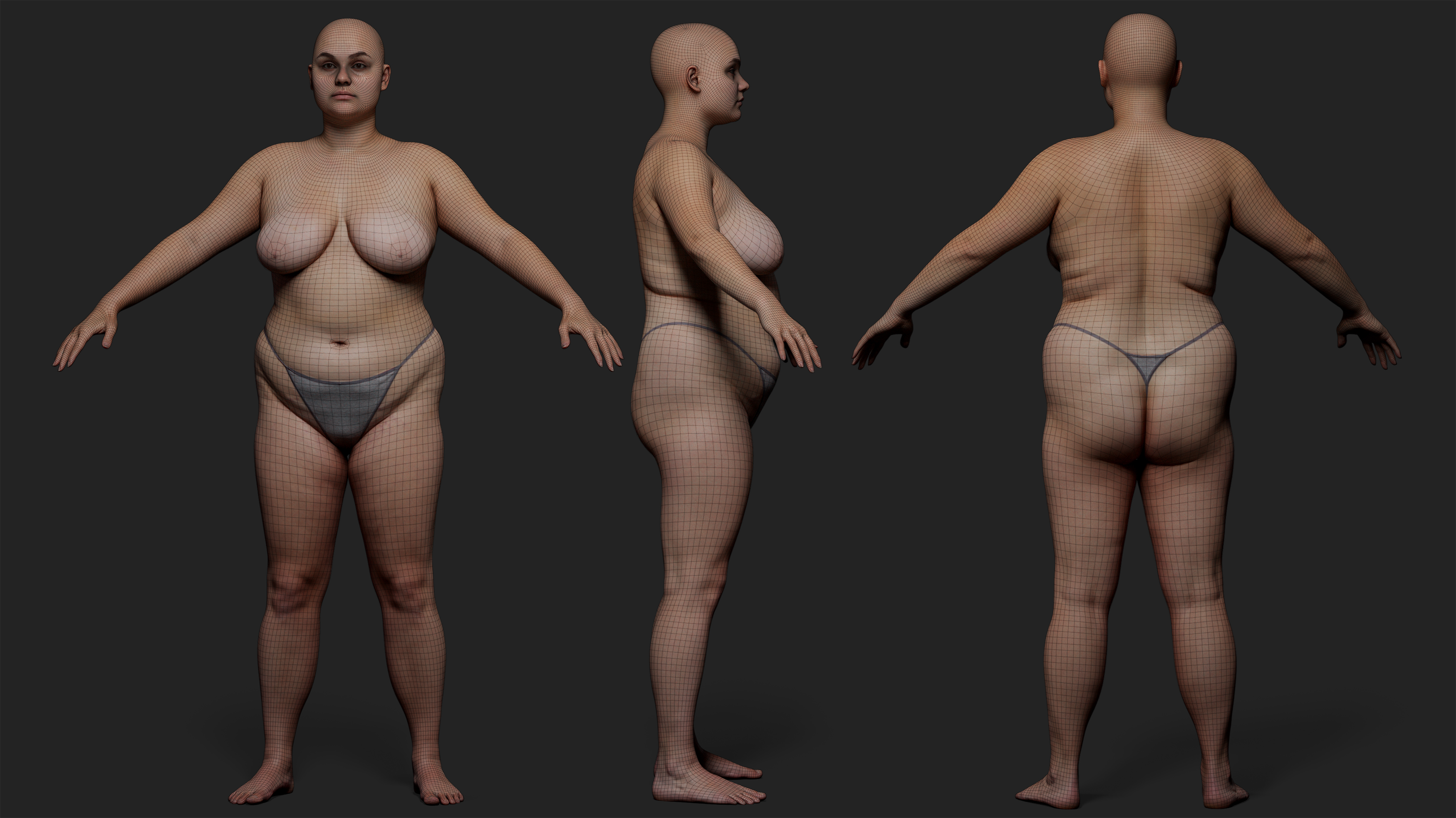 Download female 3d body base mesh model with textures